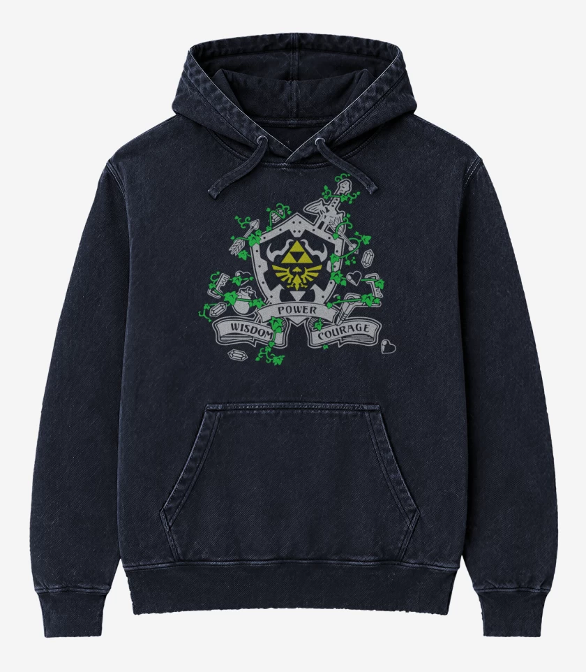 Poleron Canguro Acid Wash Azul Marino de Zelda - Power Wisdom Courage