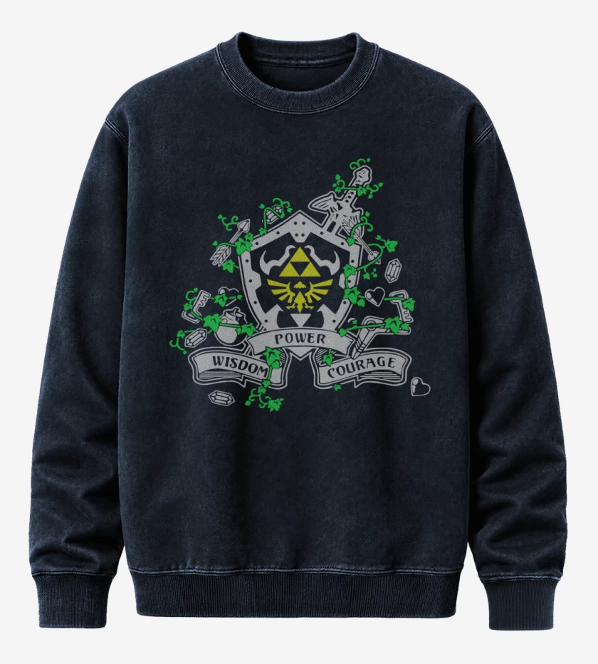 Poleron Polo Acid Wash Azul Marino de Zelda - Power Wisdom Courage