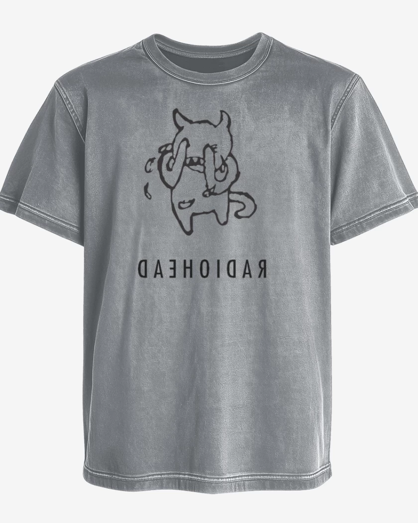Polera desgastada Gris Melange de radiohead devil
