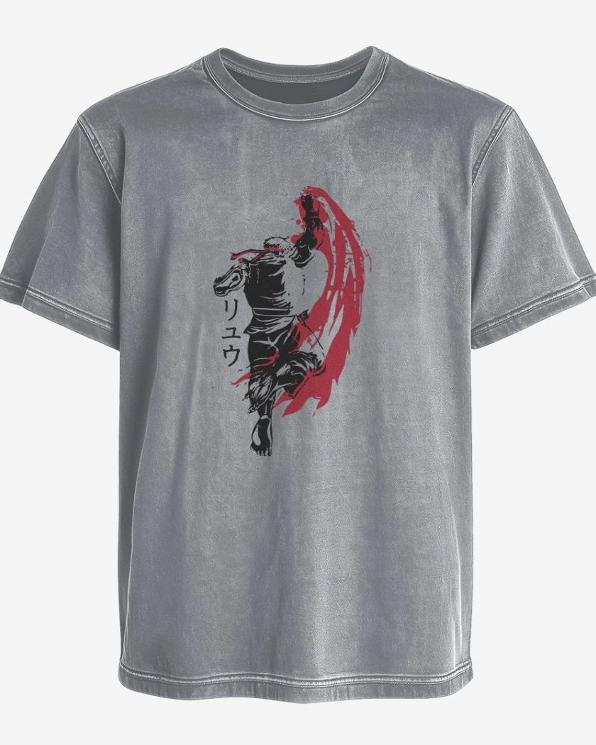 Polera desgastada Gris Melange de Ryu - Shoryuken