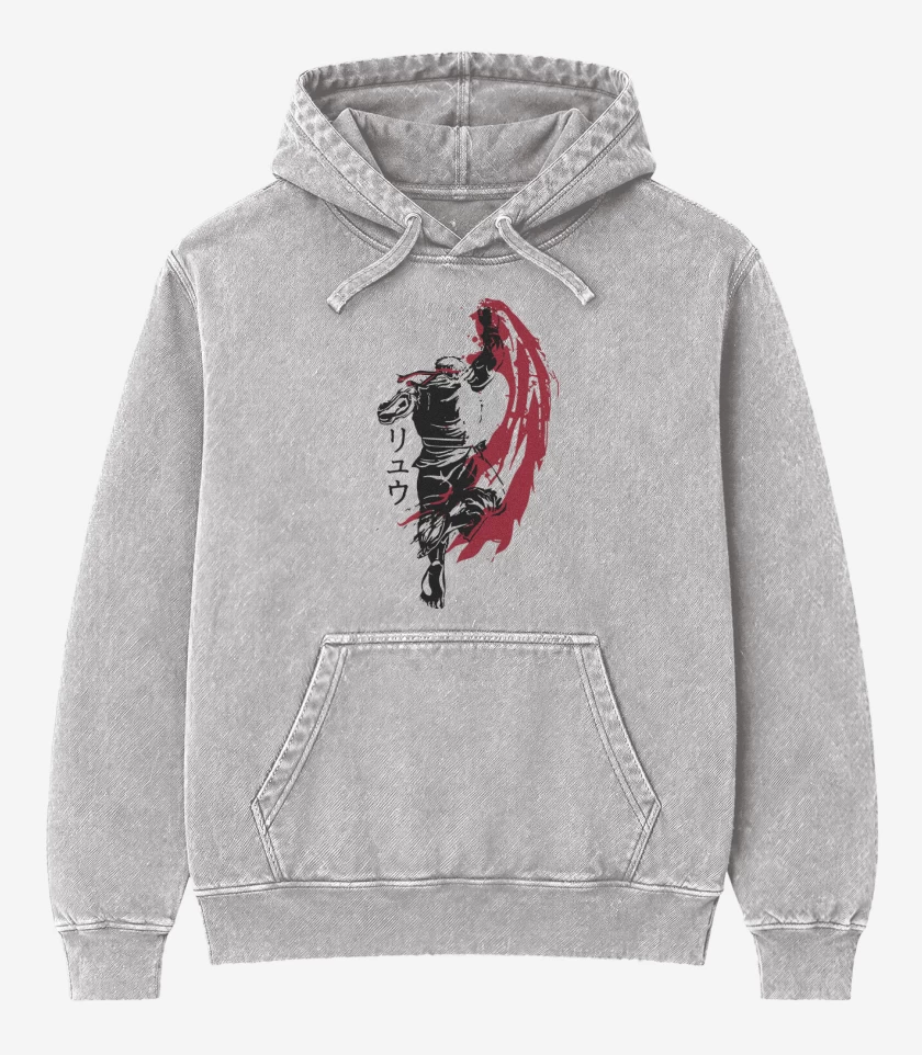 Poleron Canguro Acid Wash Gris Melange de Ryu - Shoryuken