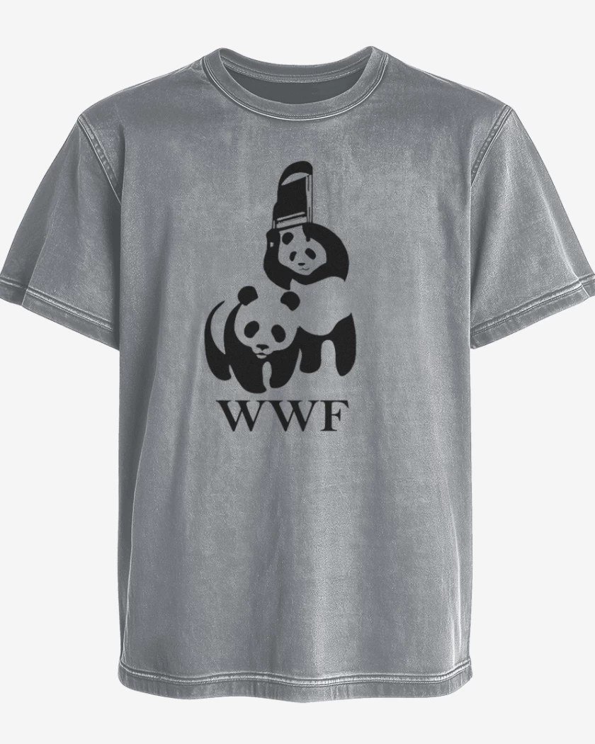 Polera desgastada Gris Melange de wwf panda
