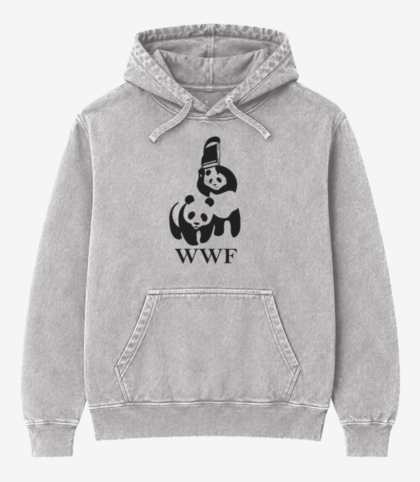Poleron Canguro Acid Wash Gris Melange de wwf panda