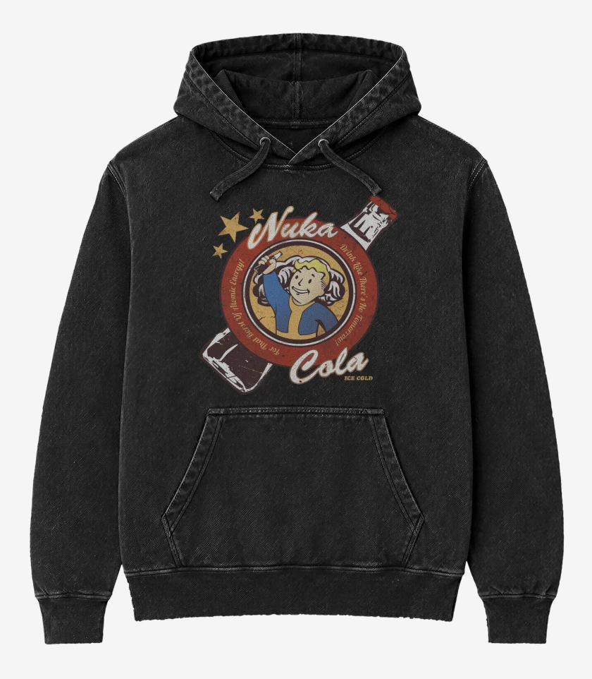 Poleron Canguro Acid Wash Negro de Fall out Nuka Cola
