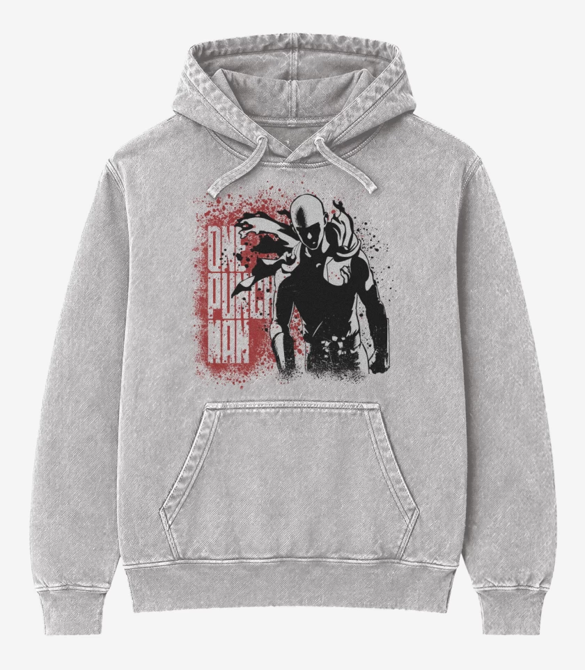 Poleron Canguro Acid Wash Gris Melange de Saitama
