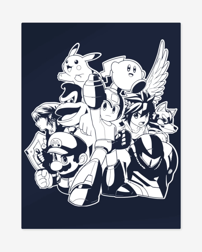 Print metalico Azul Marino de Smash Bros - Personajes