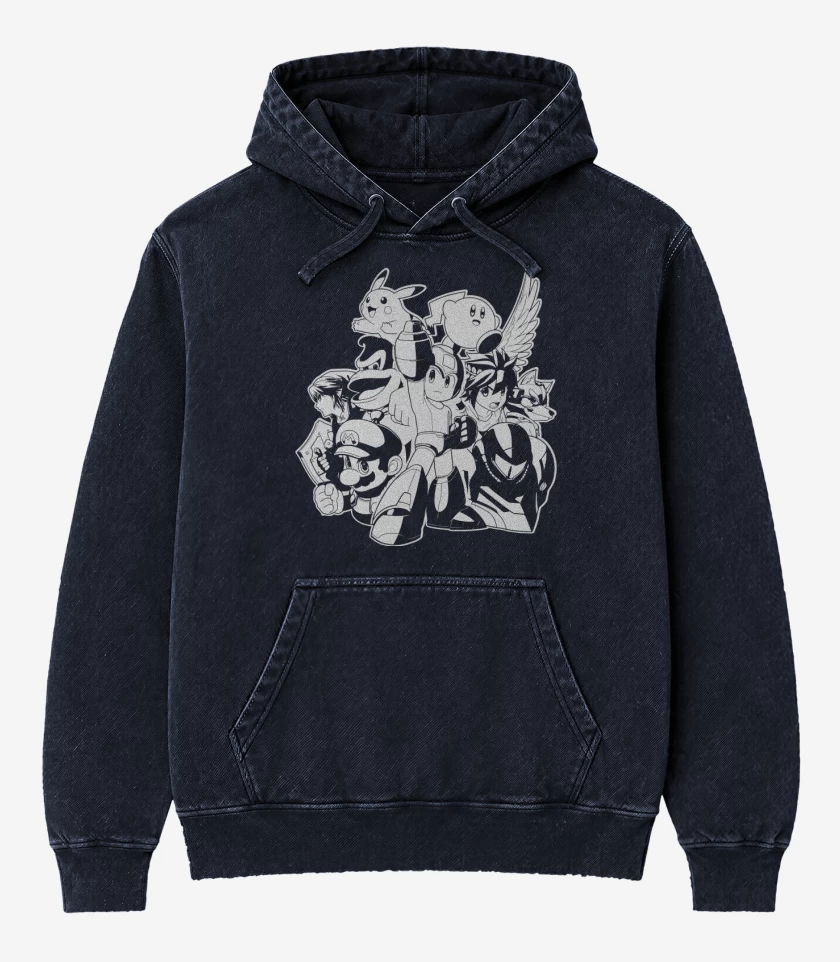 Poleron Canguro Acid Wash Azul Marino de Smash Bros - Personajes