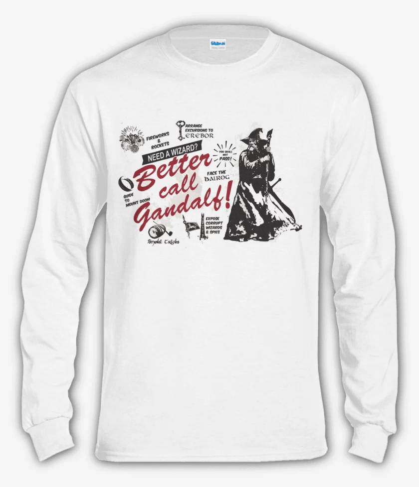 Polera manga larga Blanco de Better call Gandalf!