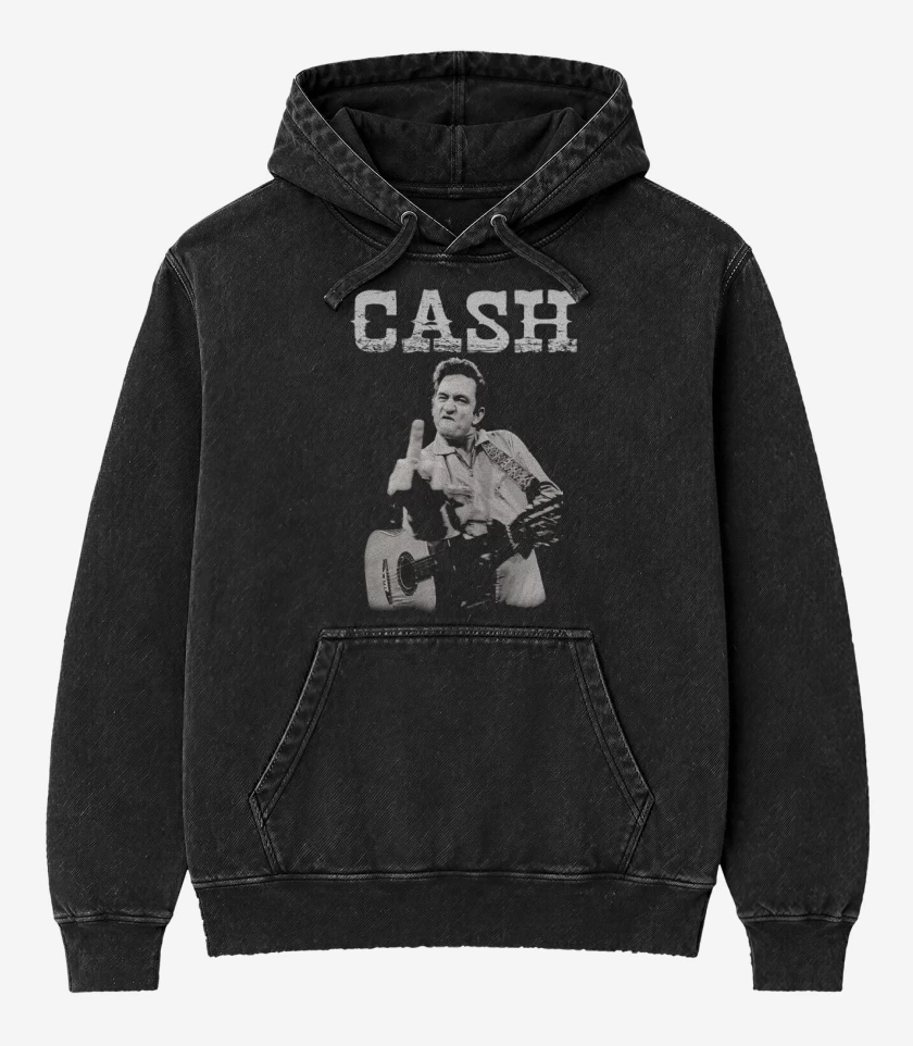 Poleron Canguro Acid Wash Negro de Johnny Cash