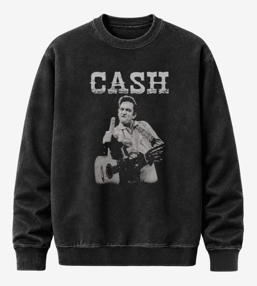 Poleron Polo Acid Wash Negro de Johnny Cash