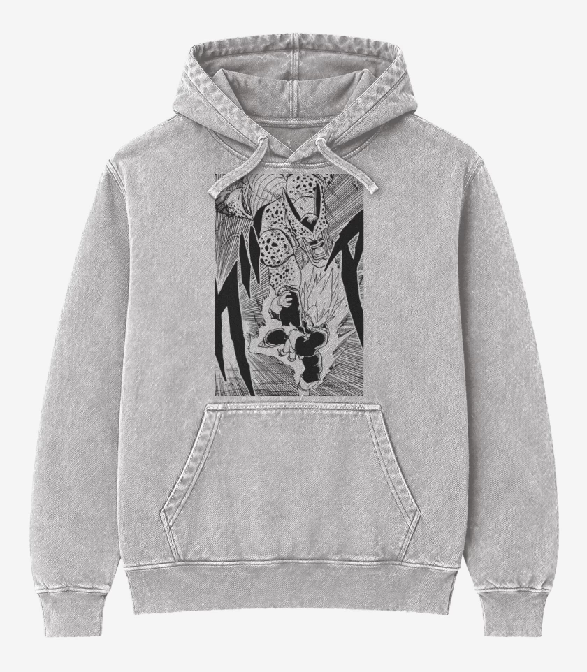 Poleron Canguro Acid Wash Gris Melange de Vegeta vs cell
