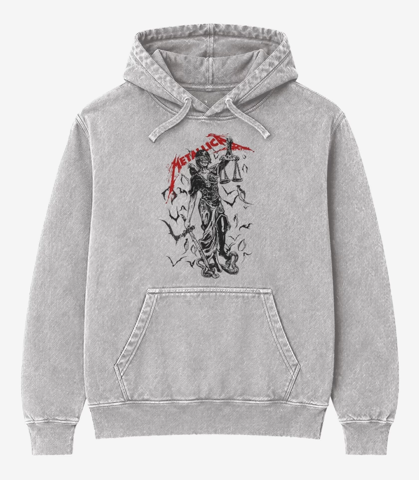 Poleron Canguro Acid Wash Gris Melange de Metallica and justice
