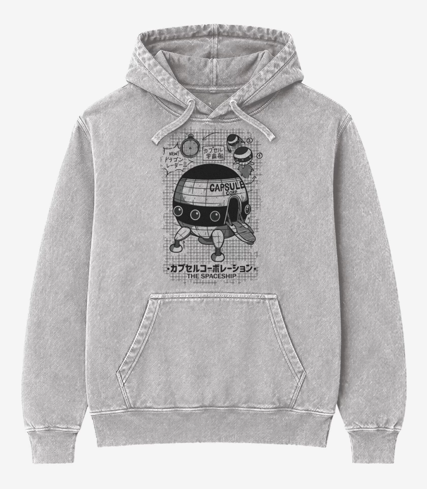 Poleron Canguro Acid Wash Gris Melange de Nave espacial capsule