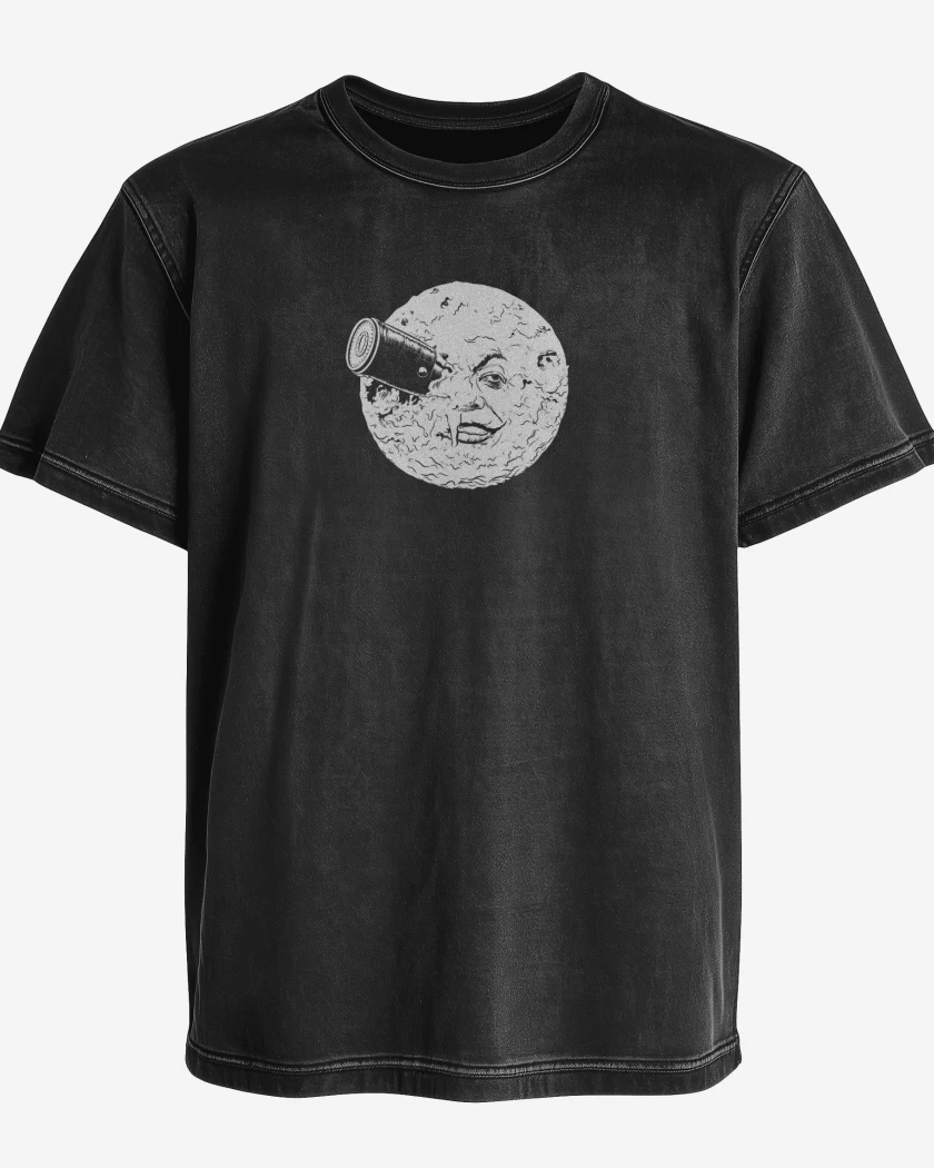 Polera desgastada Negro de Viaje a la luna