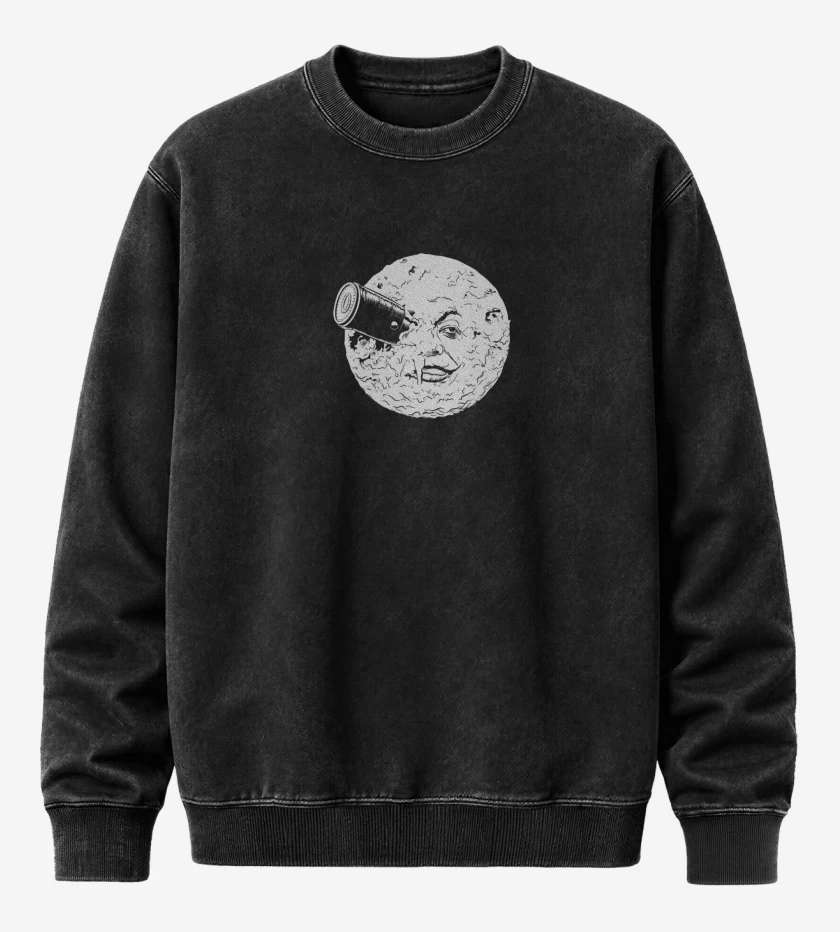 Poleron Polo Acid Wash Negro de Viaje a la luna