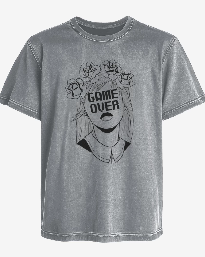 Polera desgastada Gris Melange de Game over 2