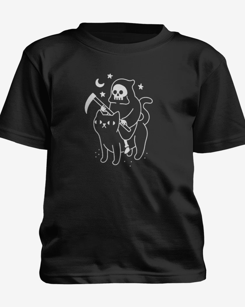 Polera de niño Negro de Gatito de la muerte