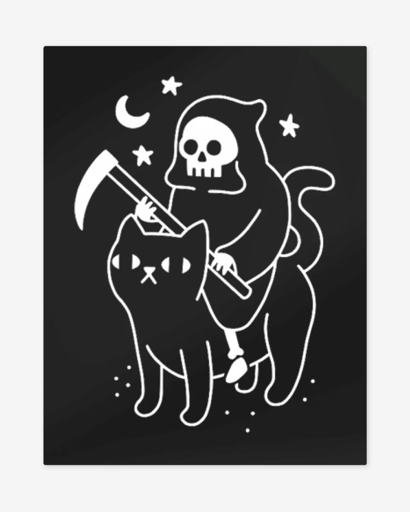 Print metalico Negro de Gatito de la muerte