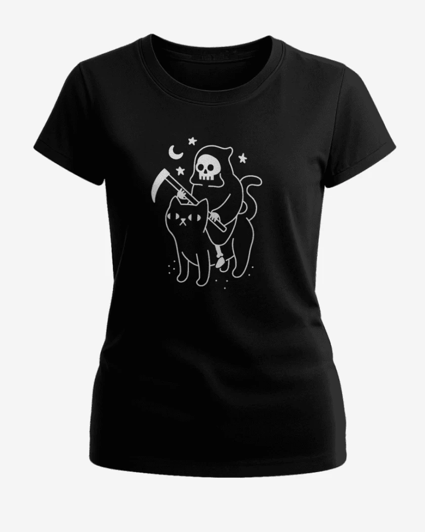 Polera de Mujer Negro de Gatito de la muerte