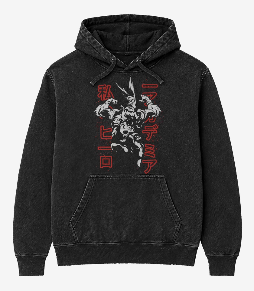 Poleron Canguro Acid Wash Negro de Boku no hero 2