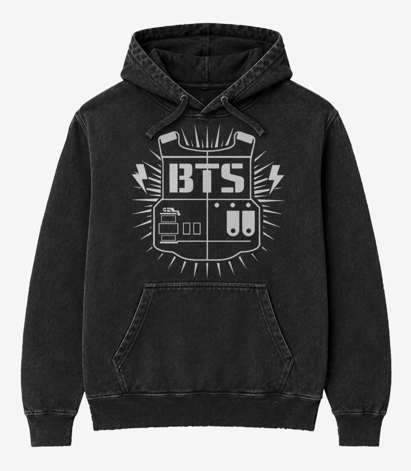 Poleron Canguro Acid Wash Negro de Bts