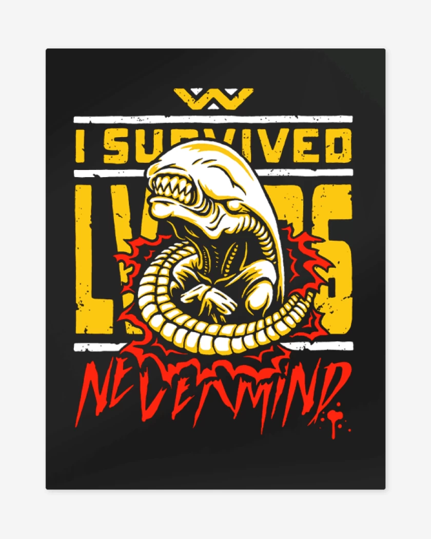 Print metalico Negro de I Survived alien