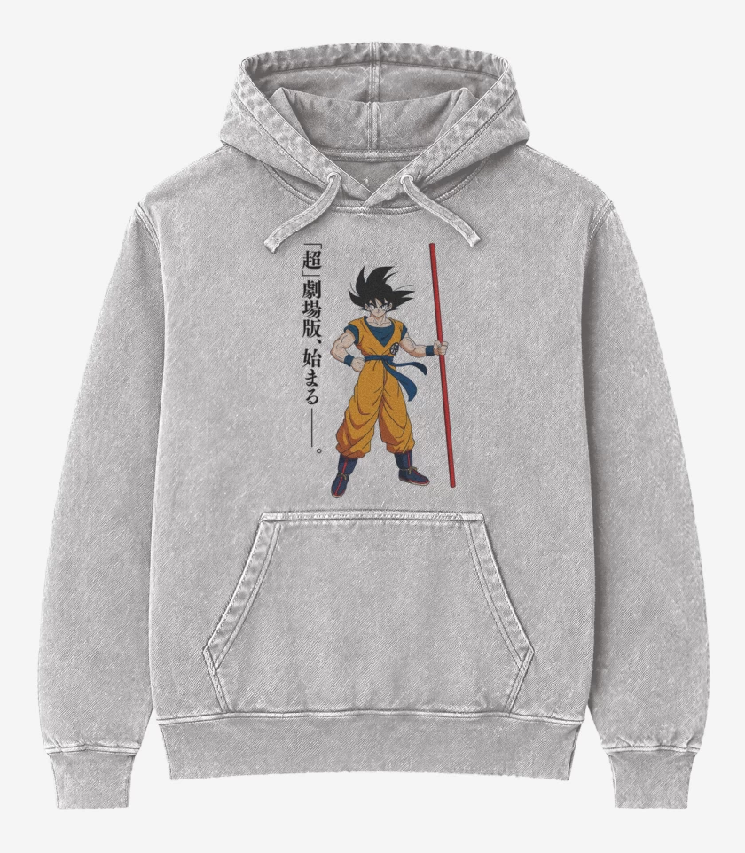 Poleron Canguro Acid Wash Gris Melange de new goku