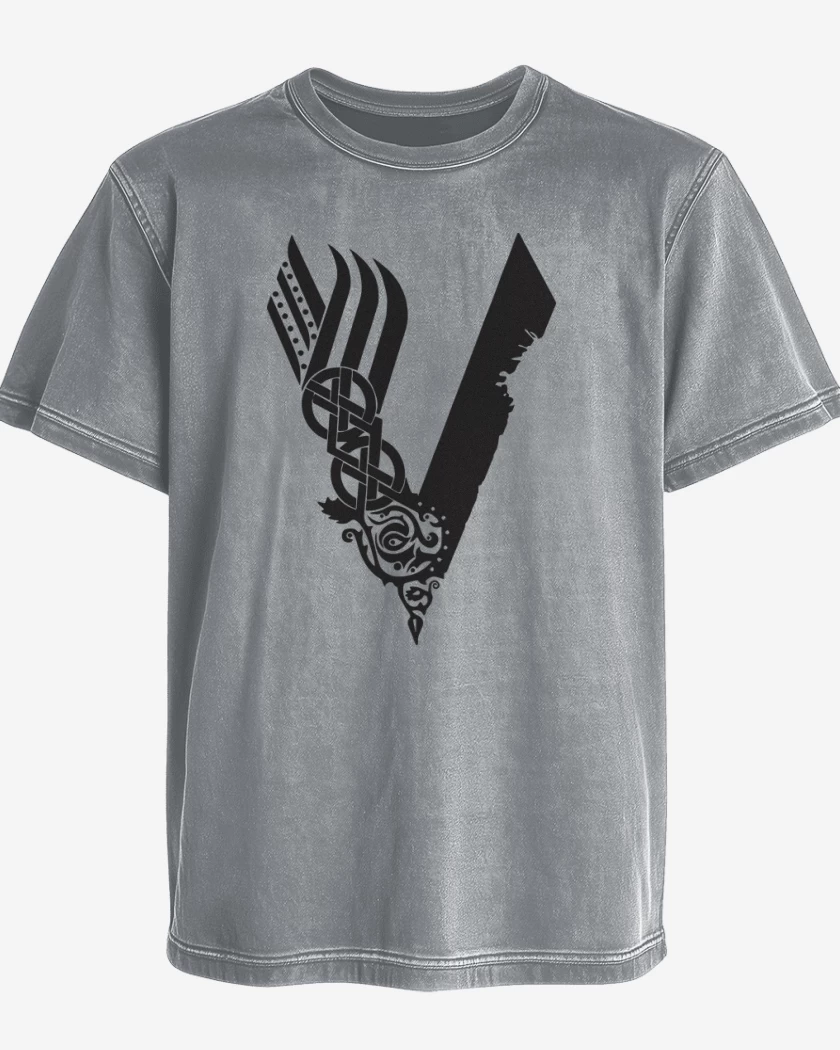Polera desgastada Gris Melange de Vikings negro
