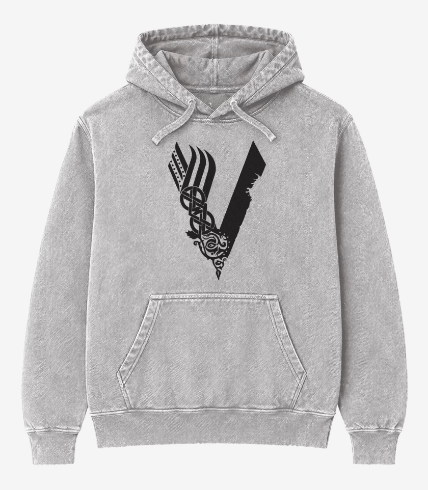 Poleron Canguro Acid Wash Gris Melange de Vikings negro