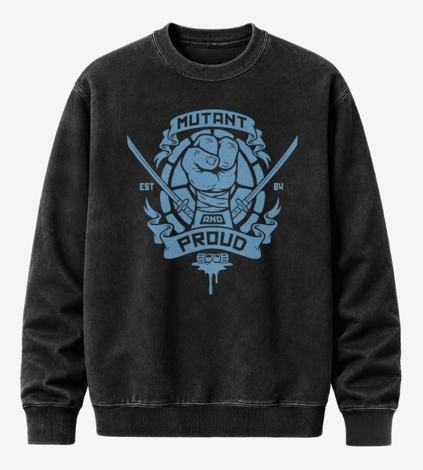 Poleron Polo Acid Wash Negro de Tortugas Ninja - Mutant and Proud