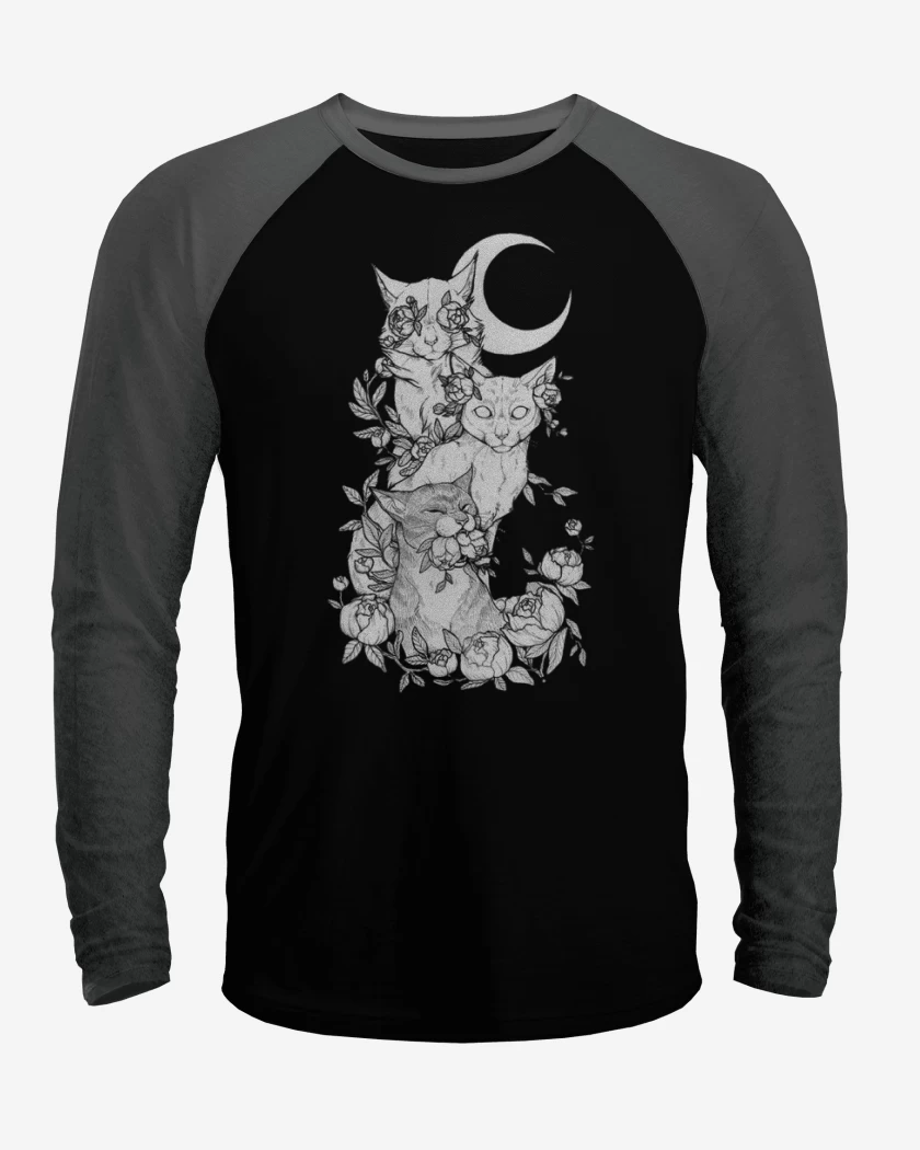 Polera Raglan Negro / Negro Heather de Gatos 2
