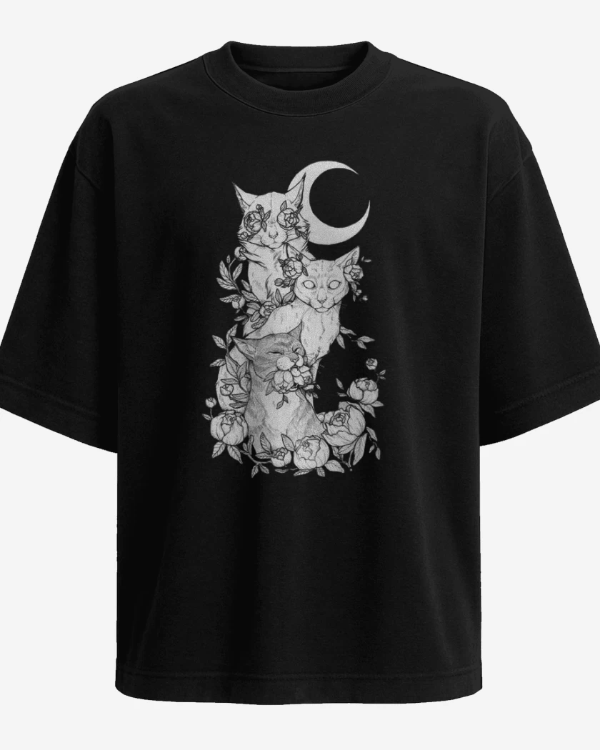 Polera Oversize Negro de Gatos 2