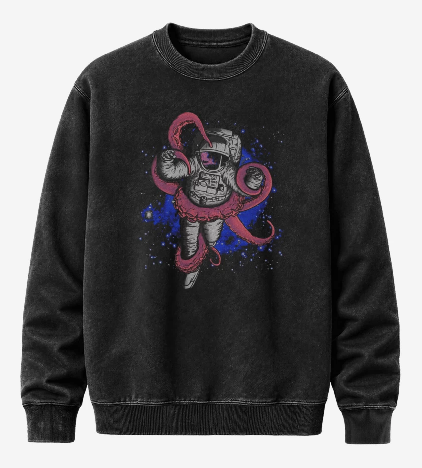 Poleron Polo Acid Wash Negro de Astronauta 13