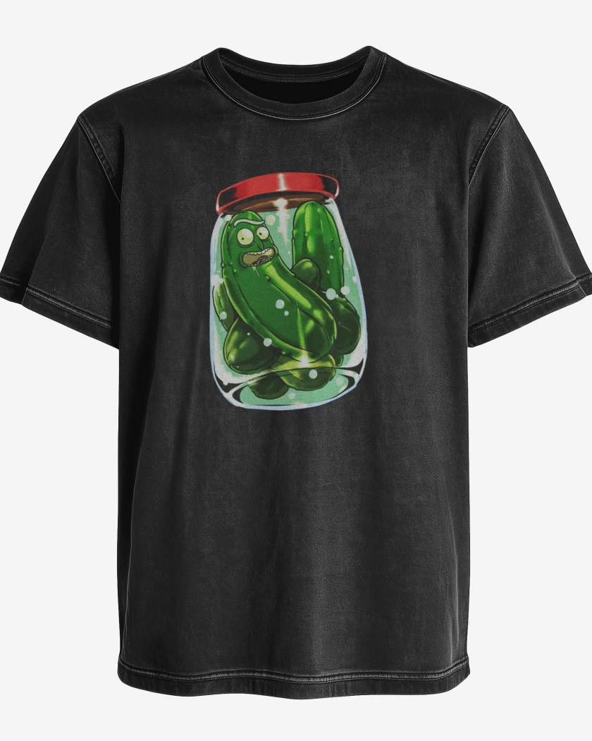 Polera desgastada Negro de Pickle rick 2
