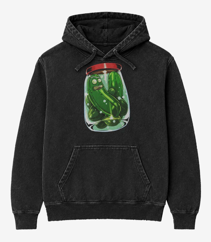 Poleron Canguro Acid Wash Negro de Pickle rick 2