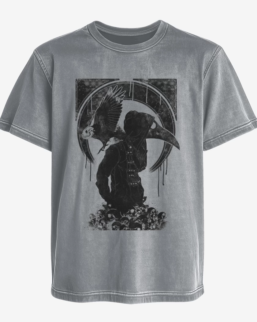 Polera desgastada Gris Melange de Medico de la peste negra 
