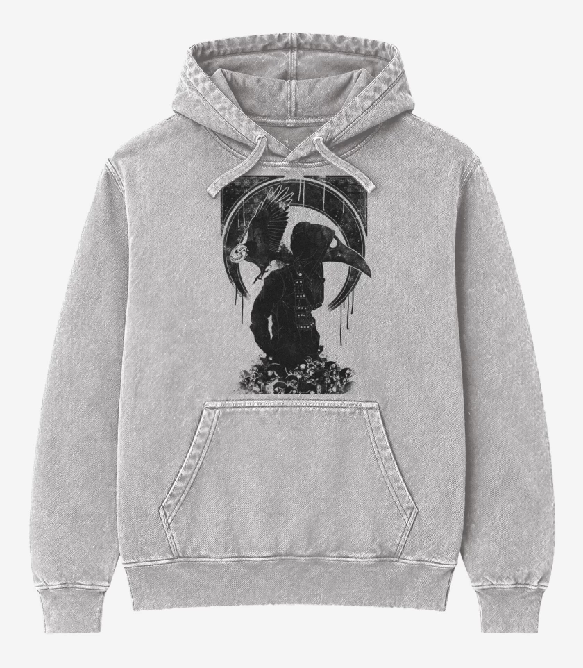 Poleron Canguro Acid Wash Gris Melange de Medico de la peste negra 