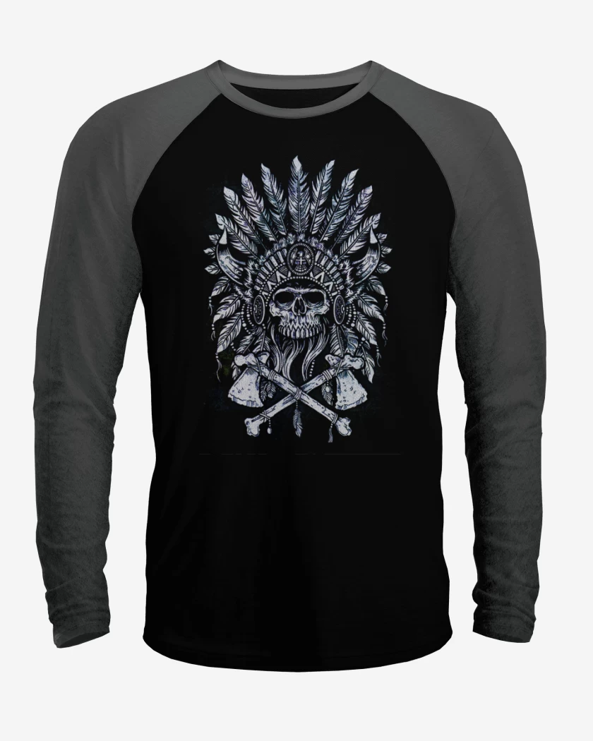 Polera Raglan Negro / Negro Heather de Indian skull 3