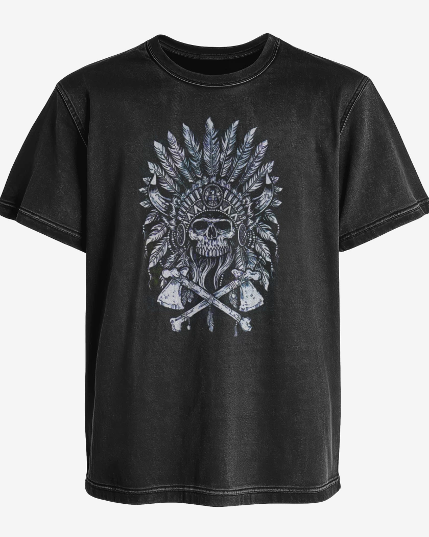 Polera desgastada Negro de Indian skull 3