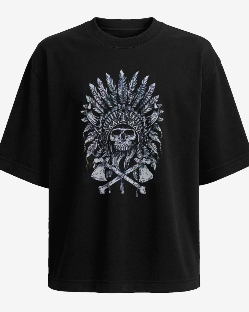 Polera Oversize Negro de Indian skull 3