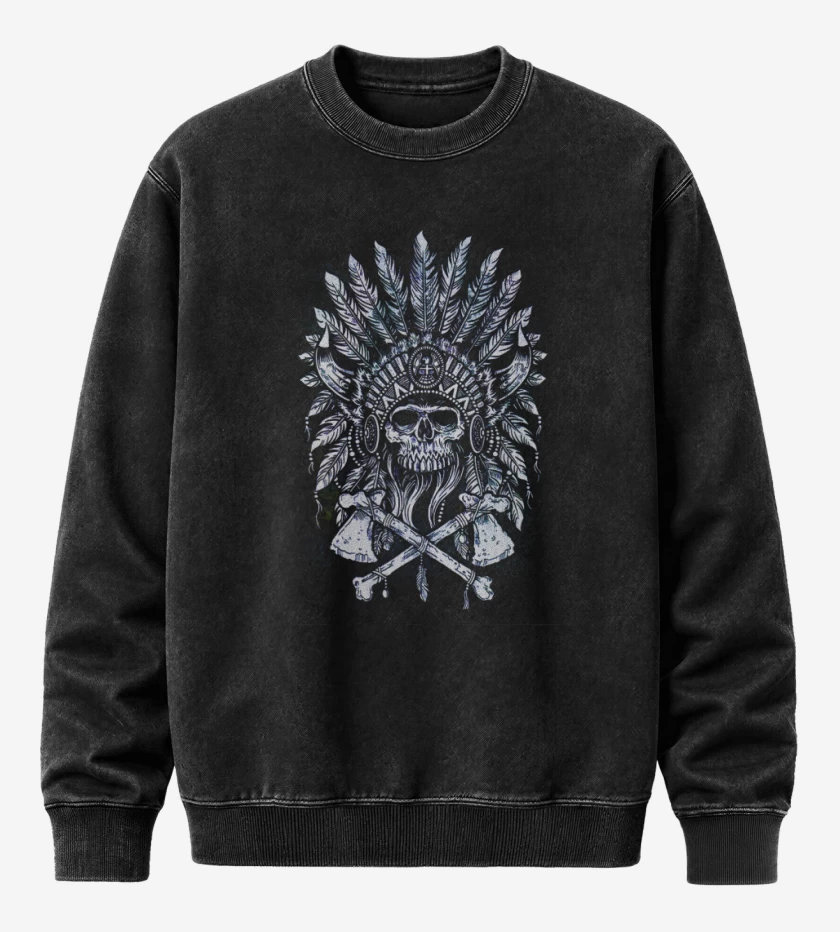 Poleron Polo Acid Wash Negro de Indian skull 3