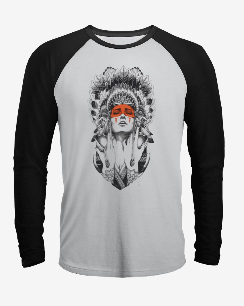 Polera Raglan Blanco / Negro de india 
