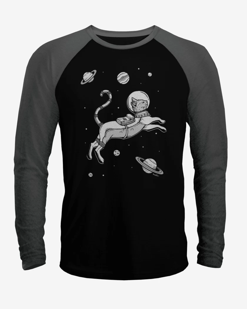 Polera Raglan Negro / Negro Heather de gato espacio