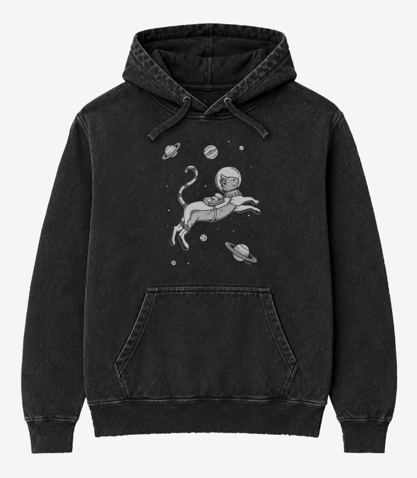 Poleron Canguro Acid Wash Negro de gato espacio