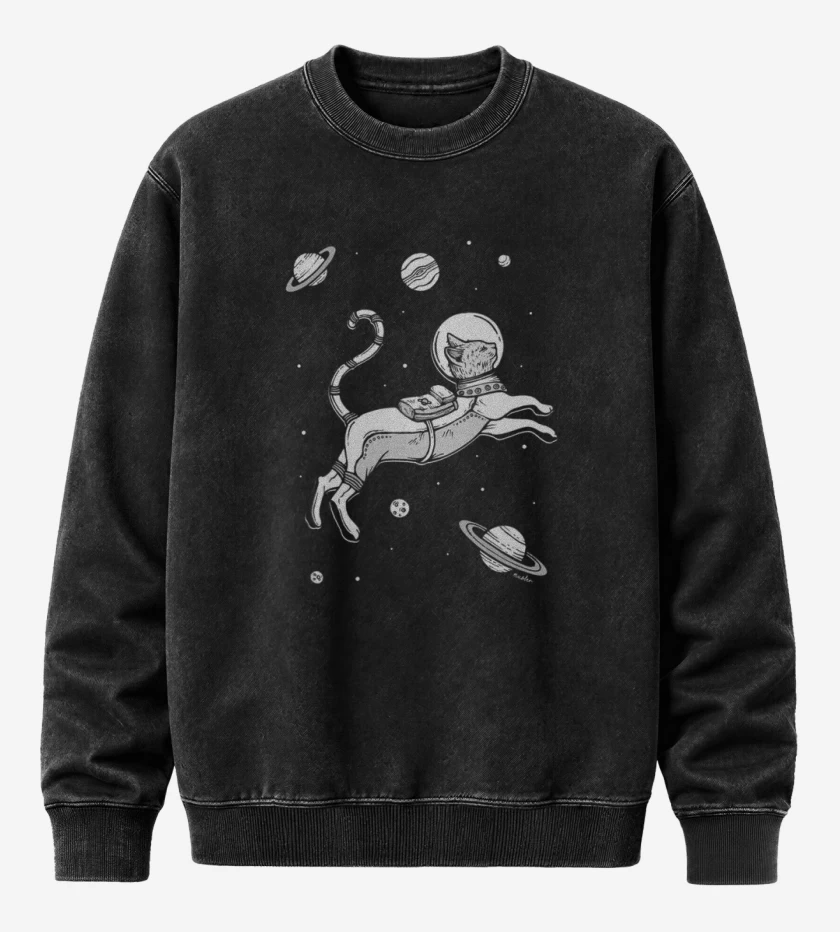 Poleron Polo Acid Wash Negro de gato espacio