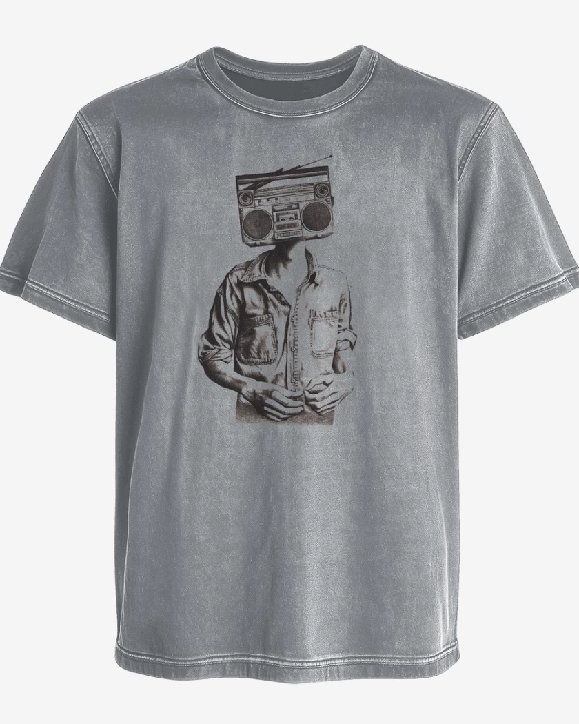 Polera desgastada Gris Melange de Cabeza de radio