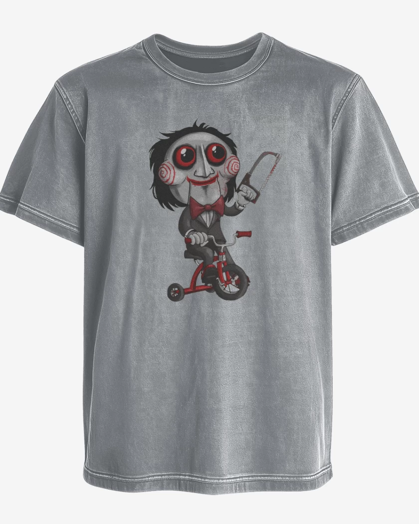 Polera desgastada Gris Melange de Muñeco Saw