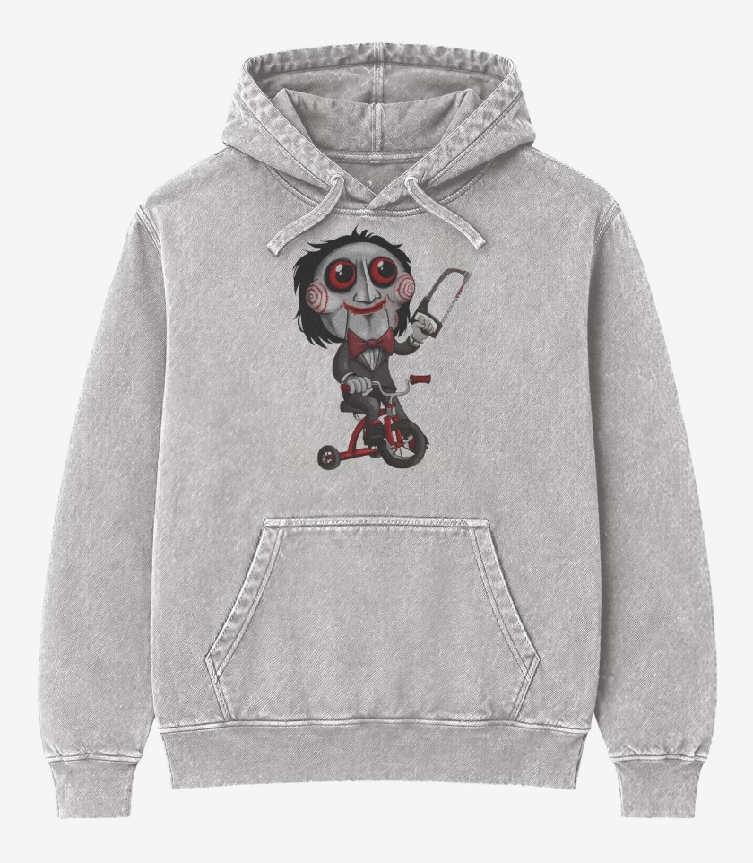 Poleron Canguro Acid Wash Gris Melange de Muñeco Saw