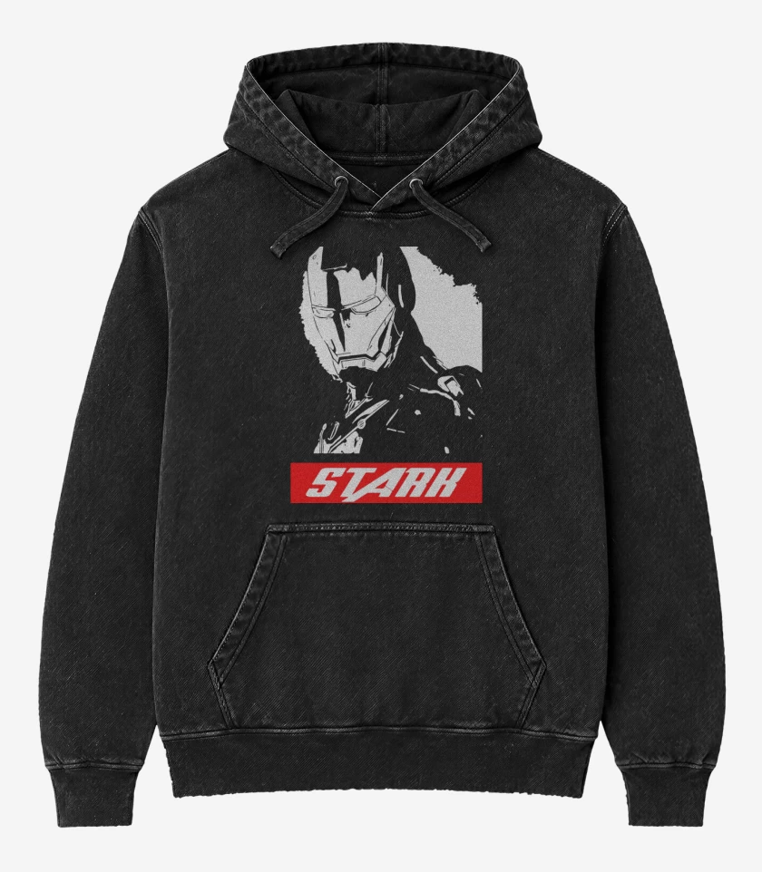 Poleron Canguro Acid Wash Negro de Iron Man - Stark