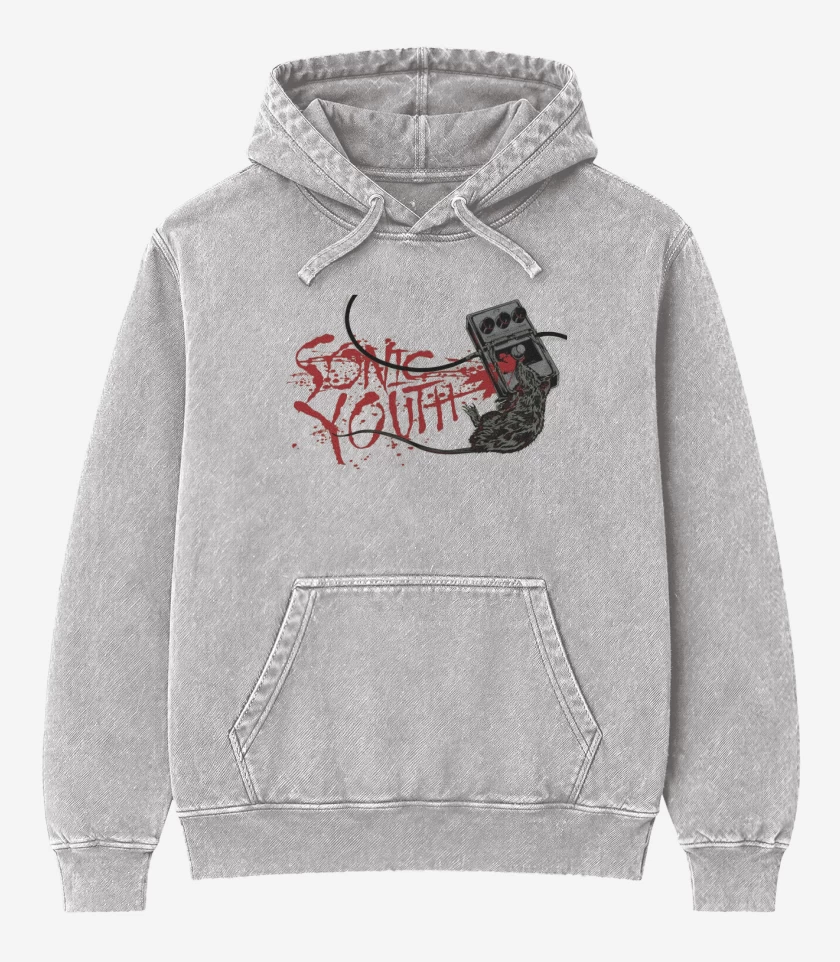 Poleron Canguro Acid Wash Gris Melange de Sonic Youth